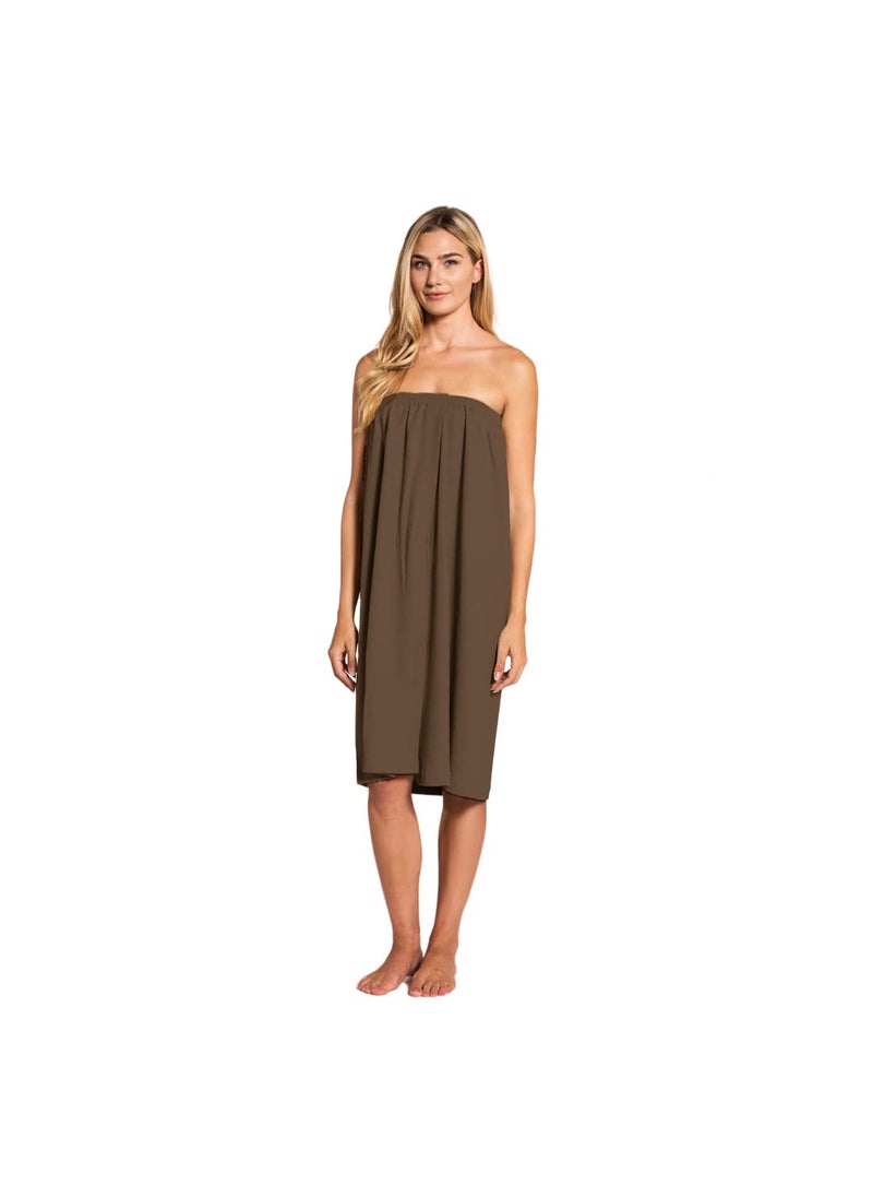 Canyon Rose Waffle Weave Long Spa Wrap, Simple Body Wrap, Luxurious Waffle Weave Knit, One Size Fits Most, Generous Length, Elasticized Top with Touch-and-close Fasteners at Top and Waist, Brown