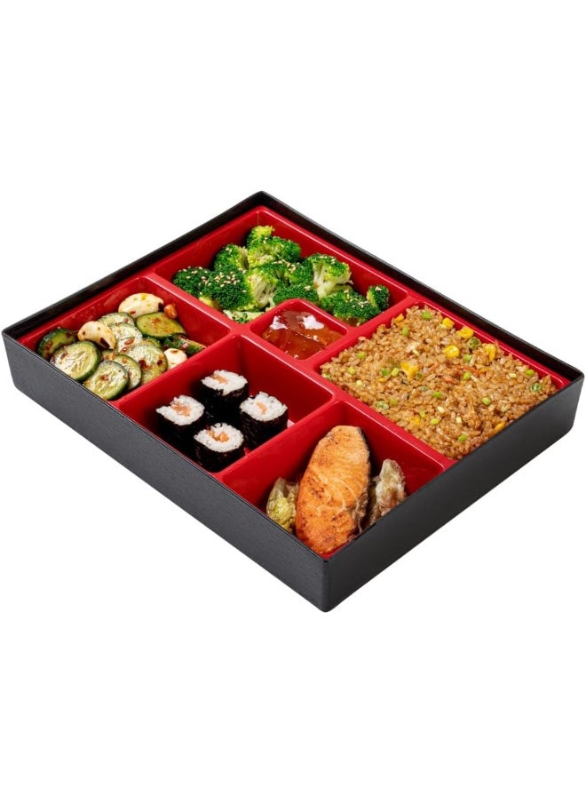 Restaurantware Bento Tek Rectangle Black and Red Large Japanese Style Bento Box - 6 Compartments