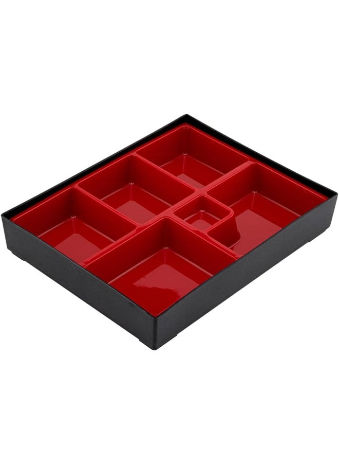 Restaurantware Bento Tek Rectangle Black and Red Large Japanese Style Bento Box - 6 Compartments