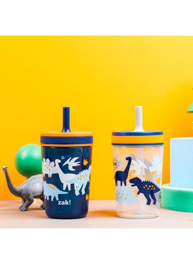 Zak Designs Kelso Toddler Cups For Travel or At Home, 15oz 2-Pack Durable Plastic Sippy Cups With Leak-Proof Design is Perfect For Kids (DinoRoar, Zaksaurus)