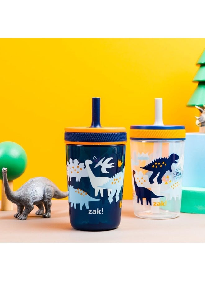 Zak Designs Kelso Toddler Cups For Travel or At Home, 15oz 2-Pack Durable Plastic Sippy Cups With Leak-Proof Design is Perfect For Kids (DinoRoar, Zaksaurus)