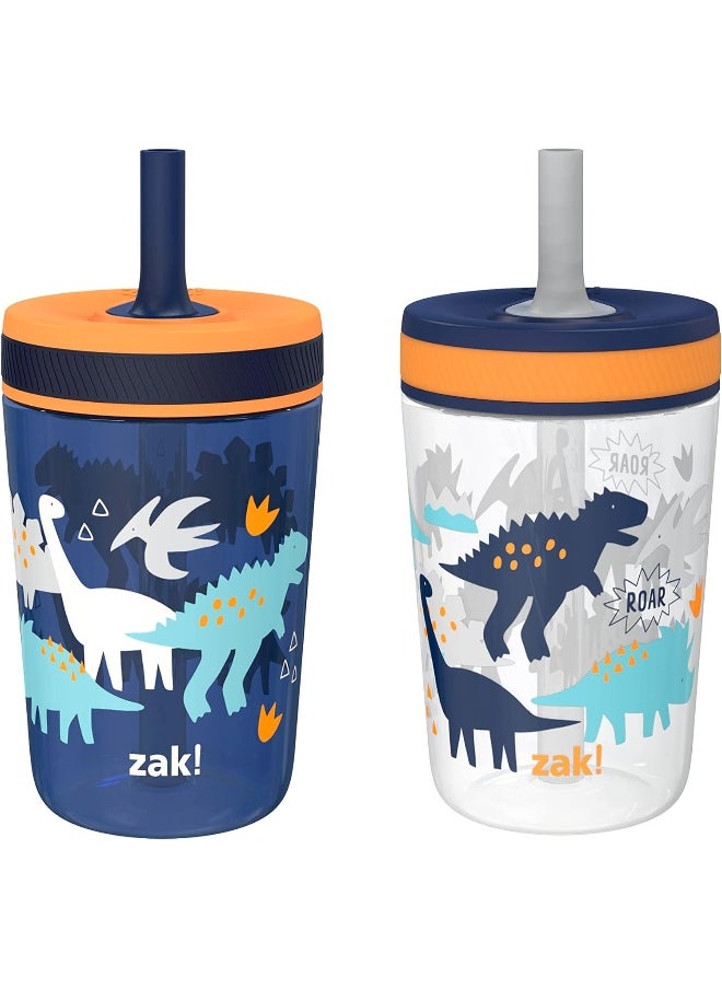 Zak Designs Kelso Toddler Cups For Travel or At Home, 15oz 2-Pack Durable Plastic Sippy Cups With Leak-Proof Design is Perfect For Kids (DinoRoar, Zaksaurus)