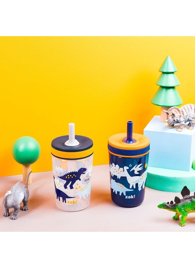 Zak Designs Kelso Toddler Cups For Travel or At Home, 15oz 2-Pack Durable Plastic Sippy Cups With Leak-Proof Design is Perfect For Kids (DinoRoar, Zaksaurus)
