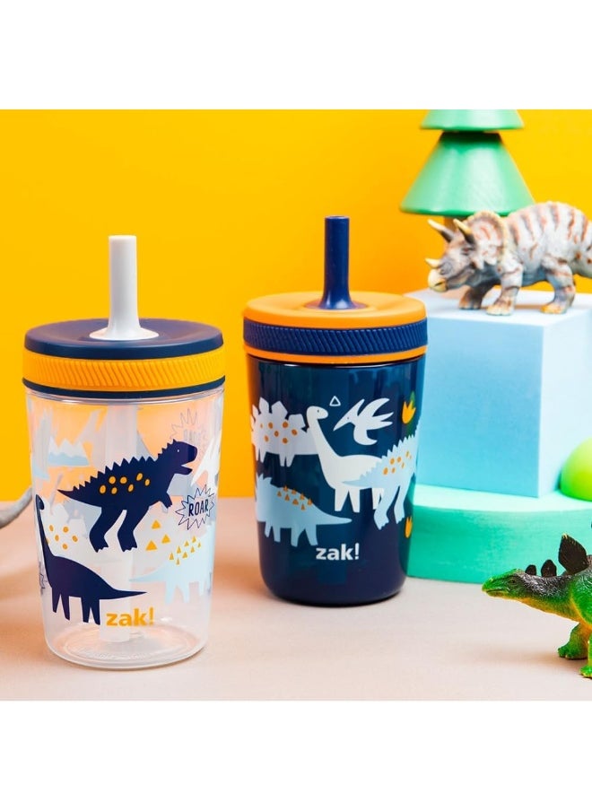 Zak Designs Kelso Toddler Cups For Travel or At Home, 15oz 2-Pack Durable Plastic Sippy Cups With Leak-Proof Design is Perfect For Kids (DinoRoar, Zaksaurus)