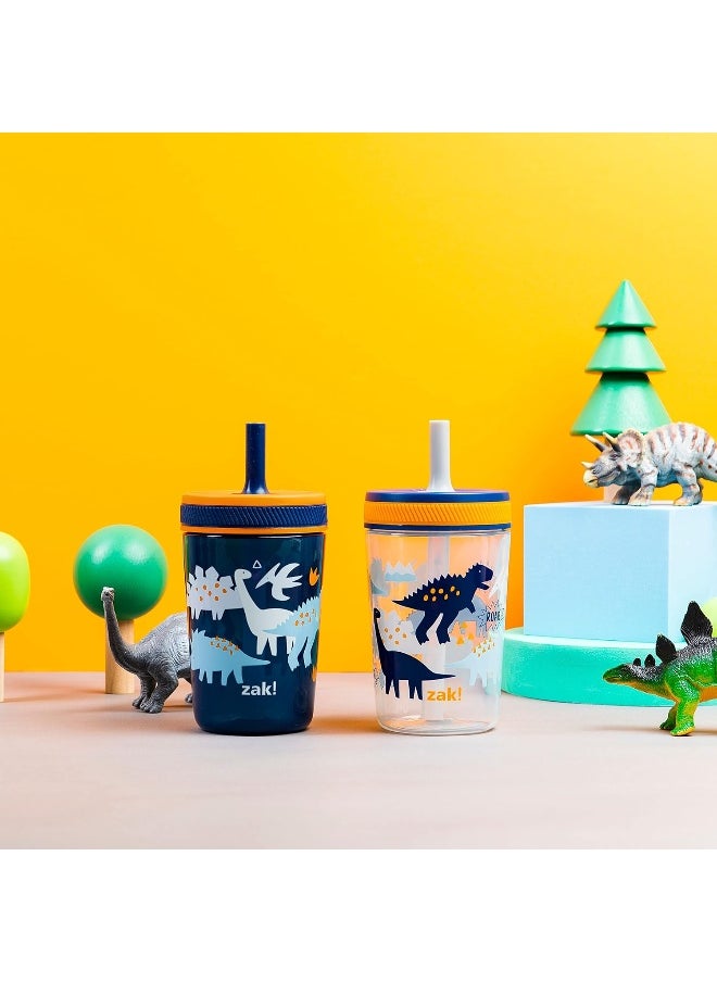 Zak Designs Kelso Toddler Cups For Travel or At Home, 15oz 2-Pack Durable Plastic Sippy Cups With Leak-Proof Design is Perfect For Kids (DinoRoar, Zaksaurus)