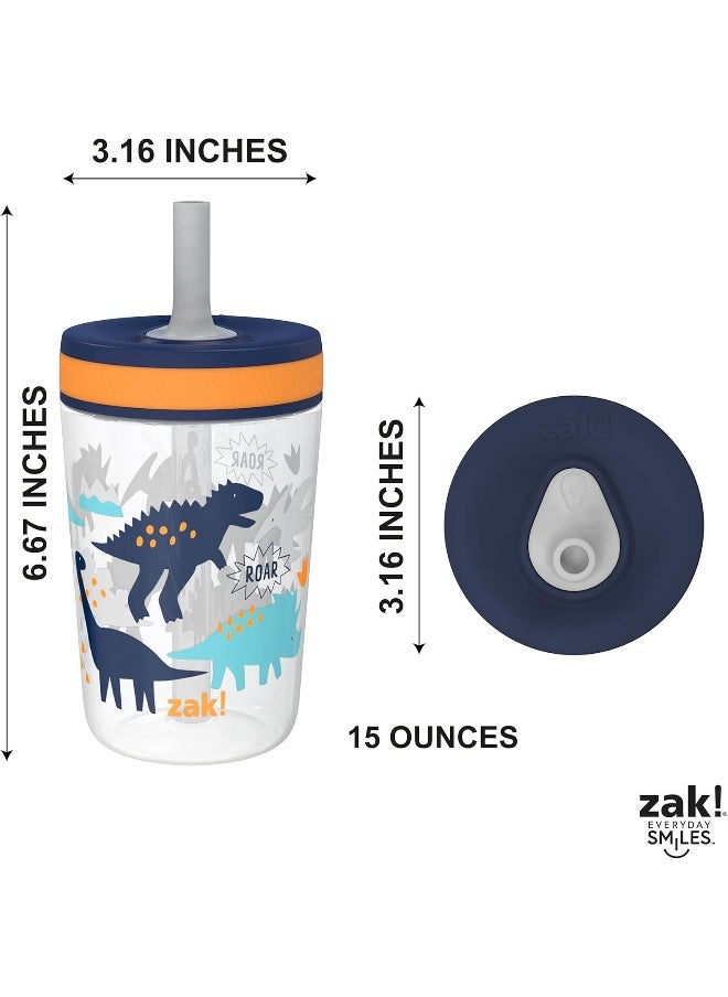 Zak Designs Kelso Toddler Cups For Travel or At Home, 15oz 2-Pack Durable Plastic Sippy Cups With Leak-Proof Design is Perfect For Kids (DinoRoar, Zaksaurus)