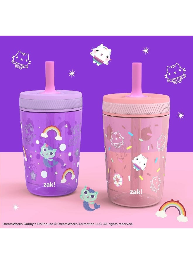 Zak Designs Gabby's Dollhouse Kelso Toddler Cups For Travel or At Home, 15oz 2-Pack Durable Plastic Sippy Cups With Leak-Proof Design is Perfect For Kids (Cakey Cat, Mercat)