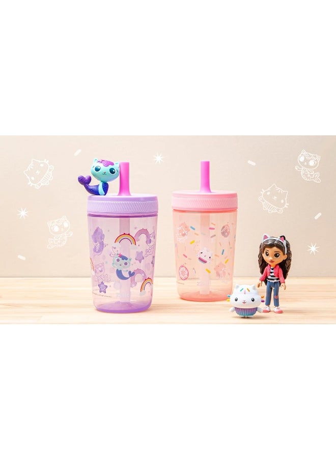 Zak Designs Gabby's Dollhouse Kelso Toddler Cups For Travel or At Home, 15oz 2-Pack Durable Plastic Sippy Cups With Leak-Proof Design is Perfect For Kids (Cakey Cat, Mercat)