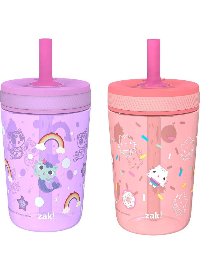 Zak Designs Gabby's Dollhouse Kelso Toddler Cups For Travel or At Home, 15oz 2-Pack Durable Plastic Sippy Cups With Leak-Proof Design is Perfect For Kids (Cakey Cat, Mercat)