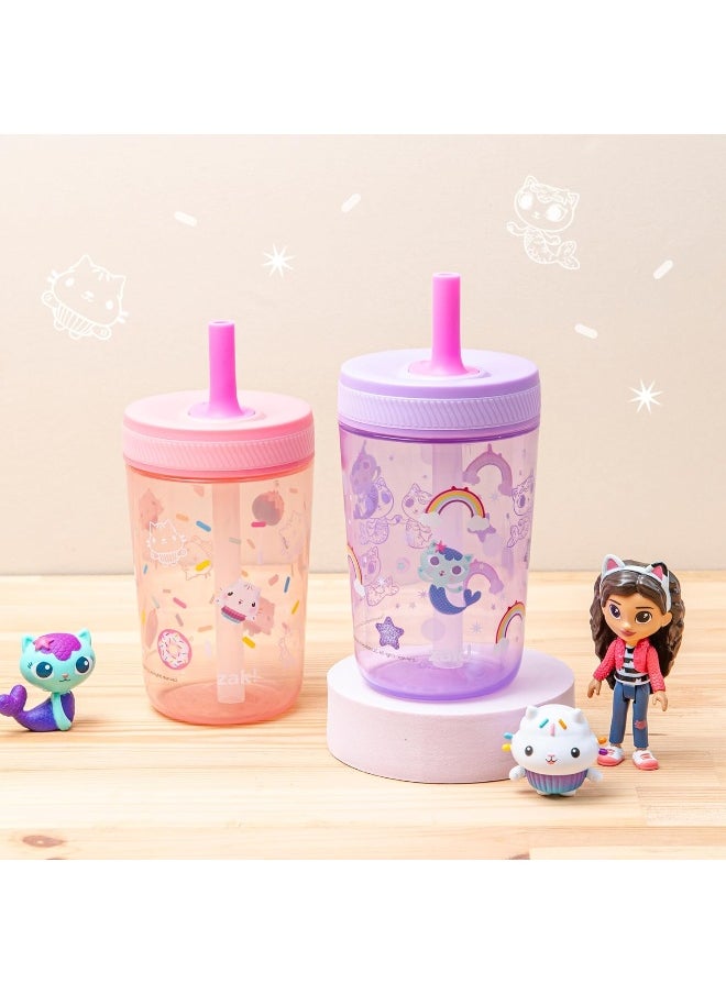Zak Designs Gabby's Dollhouse Kelso Toddler Cups For Travel or At Home, 15oz 2-Pack Durable Plastic Sippy Cups With Leak-Proof Design is Perfect For Kids (Cakey Cat, Mercat)