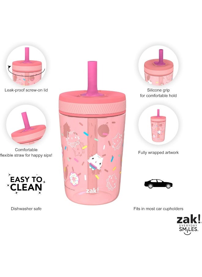 Zak Designs Gabby's Dollhouse Kelso Toddler Cups For Travel or At Home, 15oz 2-Pack Durable Plastic Sippy Cups With Leak-Proof Design is Perfect For Kids (Cakey Cat, Mercat)