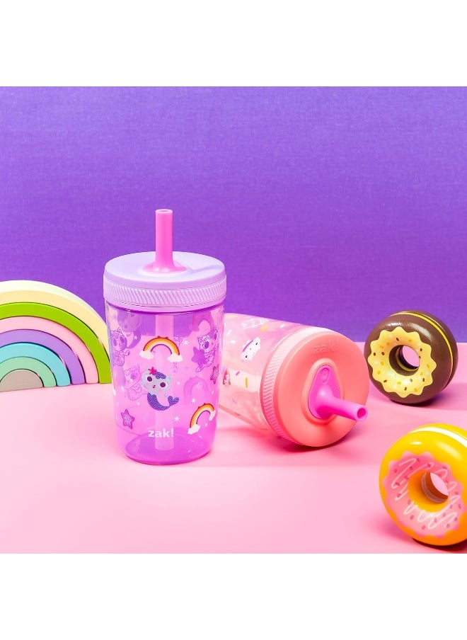 Zak Designs Gabby's Dollhouse Kelso Toddler Cups For Travel or At Home, 15oz 2-Pack Durable Plastic Sippy Cups With Leak-Proof Design is Perfect For Kids (Cakey Cat, Mercat)