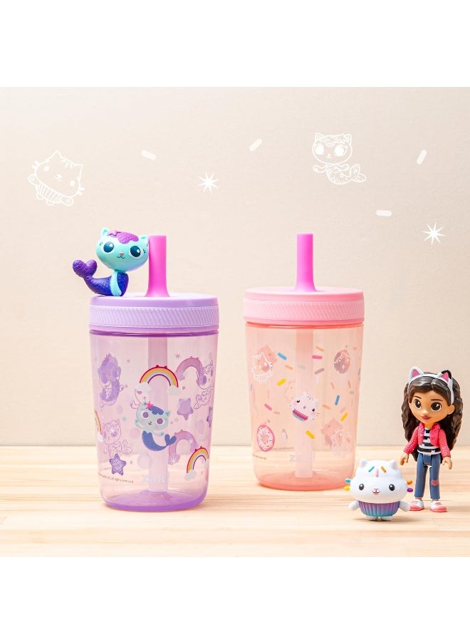 Zak Designs Gabby's Dollhouse Kelso Toddler Cups For Travel or At Home, 15oz 2-Pack Durable Plastic Sippy Cups With Leak-Proof Design is Perfect For Kids (Cakey Cat, Mercat)