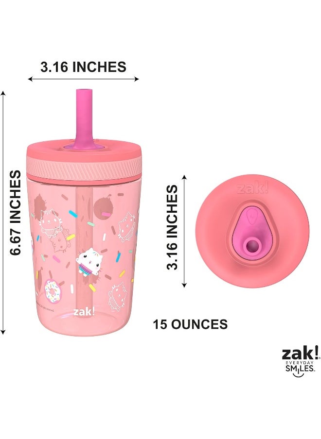 Zak Designs Gabby's Dollhouse Kelso Toddler Cups For Travel or At Home, 15oz 2-Pack Durable Plastic Sippy Cups With Leak-Proof Design is Perfect For Kids (Cakey Cat, Mercat)