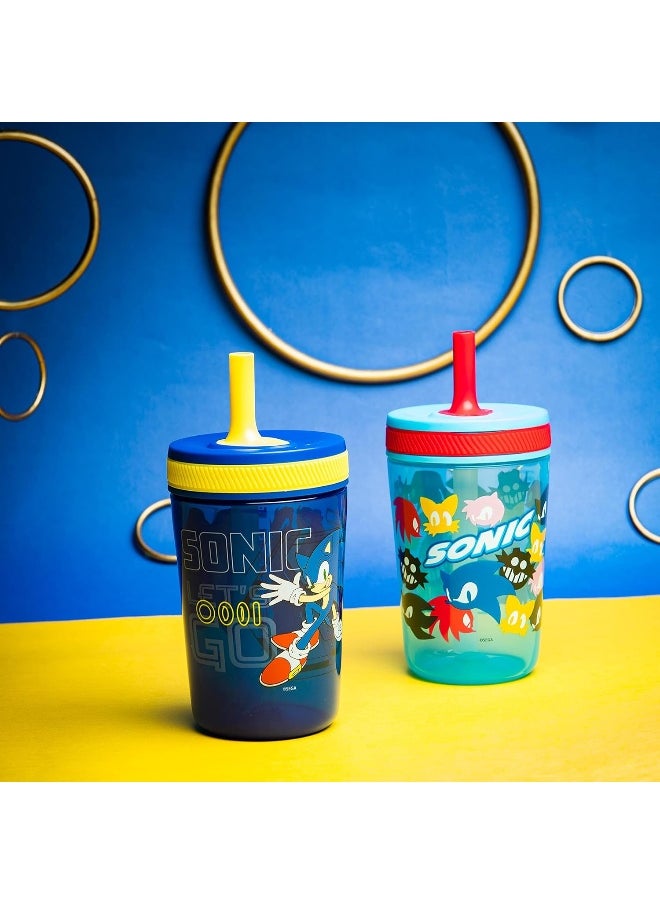 Zak Designs Sonic the Hedgehog Kelso Toddler Cups For Travel or At Home, 15oz 2-Pack Durable Plastic Sippy Cups With Leak-Proof Design is Perfect For Kids (Sonic)
