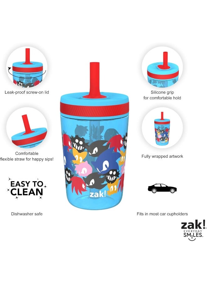 Zak Designs Sonic the Hedgehog Kelso Toddler Cups For Travel or At Home, 15oz 2-Pack Durable Plastic Sippy Cups With Leak-Proof Design is Perfect For Kids (Sonic)