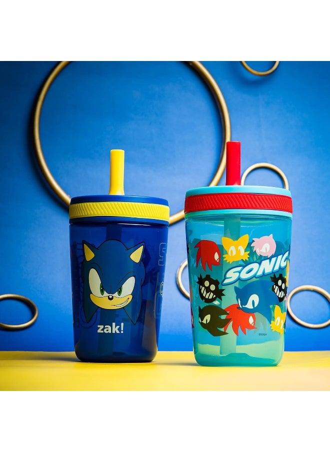 Zak Designs Sonic the Hedgehog Kelso Toddler Cups For Travel or At Home, 15oz 2-Pack Durable Plastic Sippy Cups With Leak-Proof Design is Perfect For Kids (Sonic)