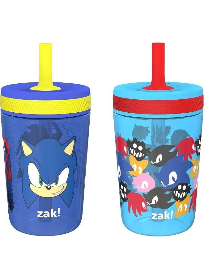 Zak Designs Sonic the Hedgehog Kelso Toddler Cups For Travel or At Home, 15oz 2-Pack Durable Plastic Sippy Cups With Leak-Proof Design is Perfect For Kids (Sonic)