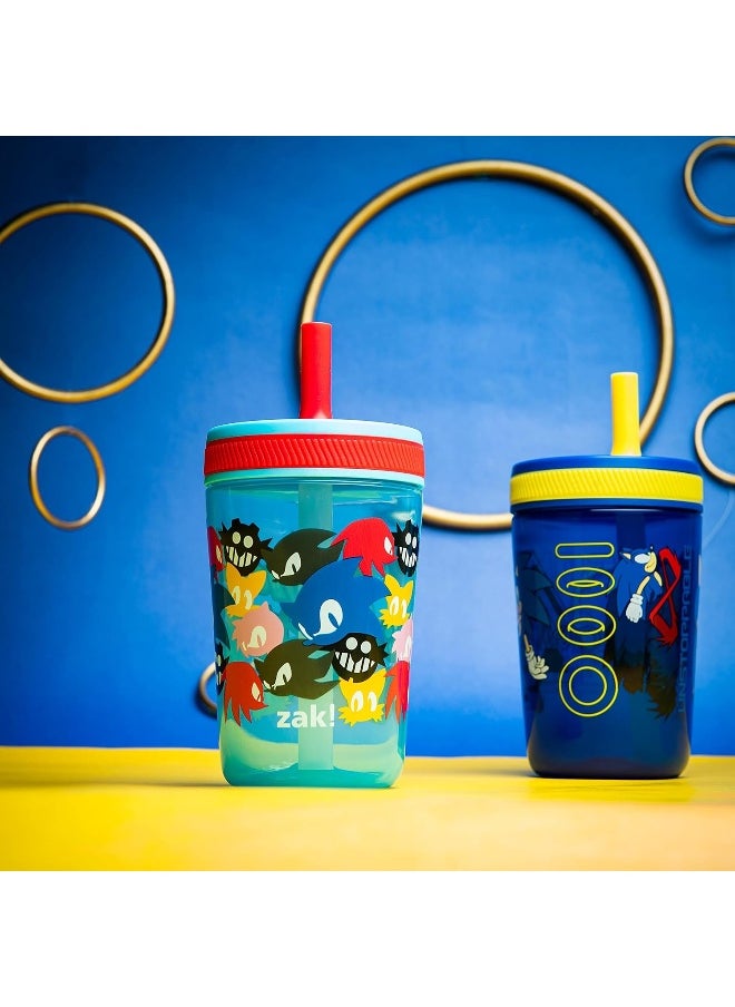 Zak Designs Sonic the Hedgehog Kelso Toddler Cups For Travel or At Home, 15oz 2-Pack Durable Plastic Sippy Cups With Leak-Proof Design is Perfect For Kids (Sonic)