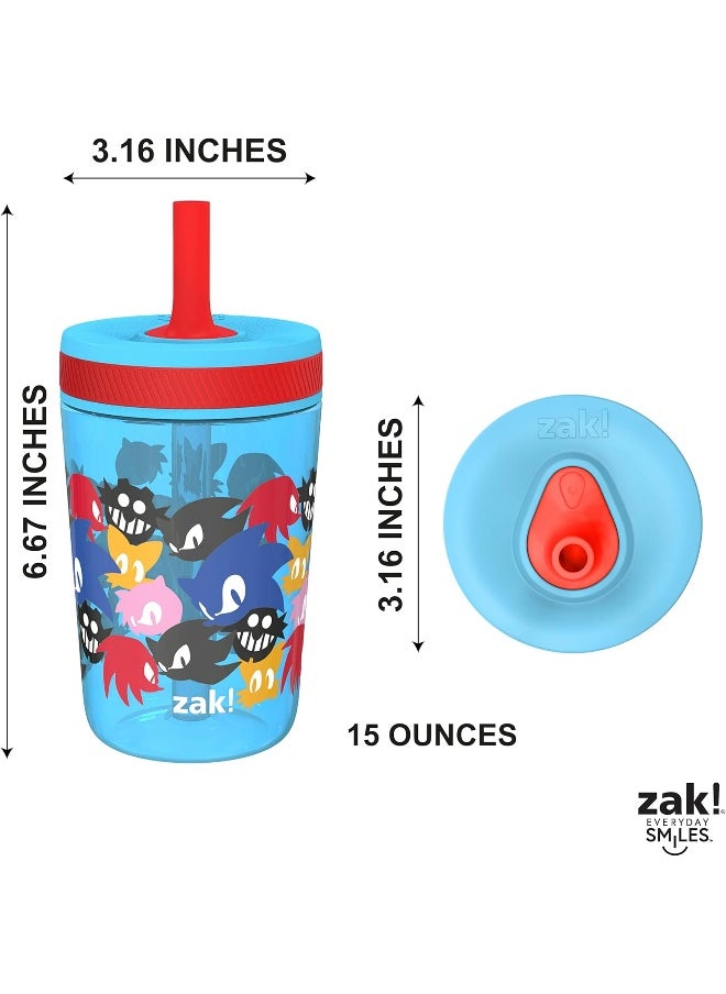 Zak Designs Sonic the Hedgehog Kelso Toddler Cups For Travel or At Home, 15oz 2-Pack Durable Plastic Sippy Cups With Leak-Proof Design is Perfect For Kids (Sonic)