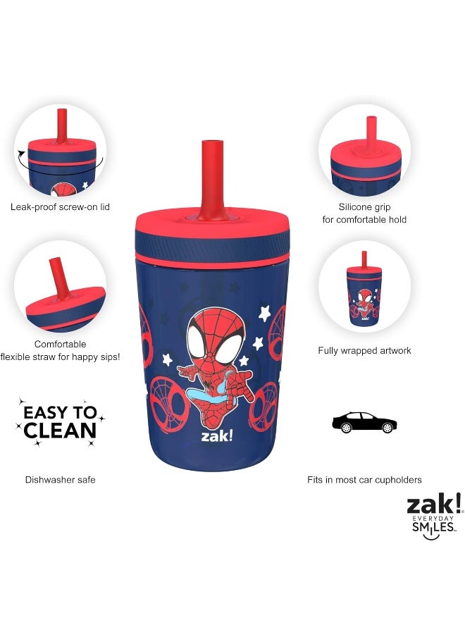 Zak Designs Marvel Spider-Man Kelso Toddler Cups For Travel or At Home, 15oz 2-Pack Durable Plastic Sippy Cups With Leak-Proof Design is Perfect For Kids (Spidey and His Amazing Friends)