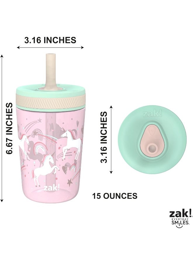 Zak Designs Kelso Toddler Cups For Travel or At Home, 15oz 2-Pack Durable Plastic Sippy Cups With Leak-Proof Design is Perfect For Kids