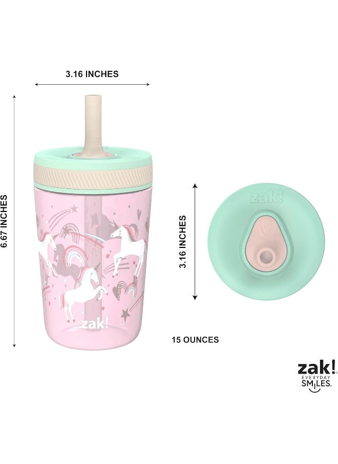 Zak Designs Kelso Toddler Cups For Travel or At Home, 15oz 2-Pack Durable Plastic Sippy Cups With Leak-Proof Design is Perfect For Kids