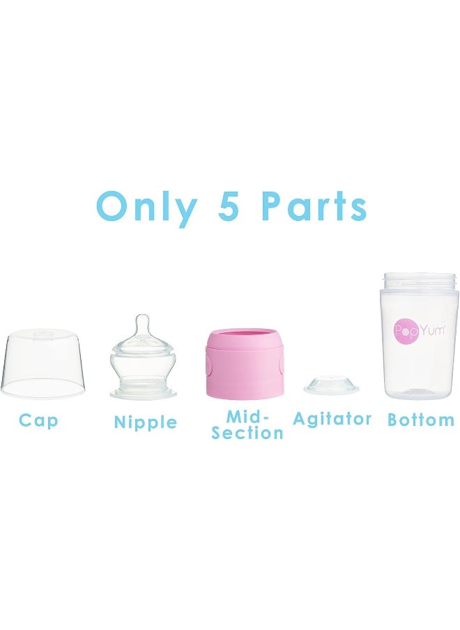 PopYum 9 oz Pink Anti-Colic Formula Making/Mixing/Dispenser Baby Bottles, 2-Pack with #2 Medium Flow, 260 ml, BPA-Free, Natural Latch