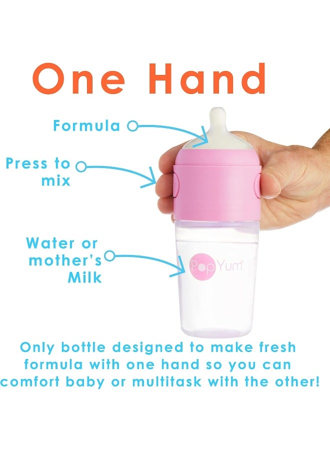 PopYum 9 oz Pink Anti-Colic Formula Making/Mixing/Dispenser Baby Bottles, 2-Pack with #2 Medium Flow, 260 ml, BPA-Free, Natural Latch