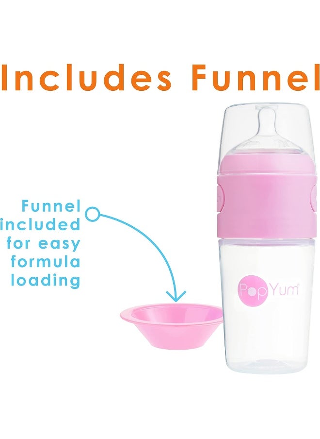 PopYum 9 oz Pink Anti-Colic Formula Making/Mixing/Dispenser Baby Bottles, 2-Pack with #2 Medium Flow, 260 ml, BPA-Free, Natural Latch