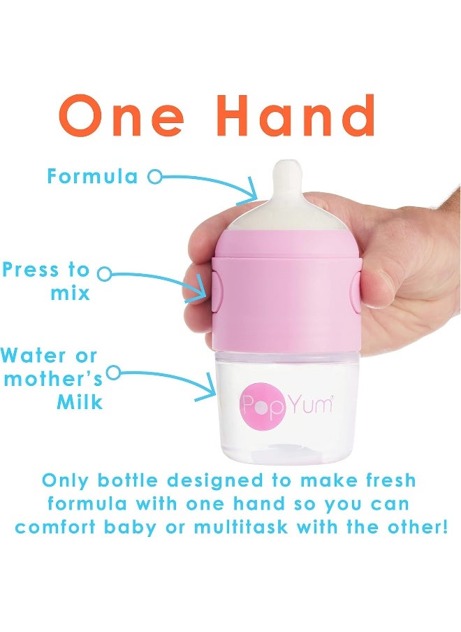 PopYum 5 oz Pink Anti-Colic Formula Making/Mixing/Dispenser Baby Bottles, 3-Pack with #1 Slow Flow, 150 ml, BPA-Free, Natural Latch