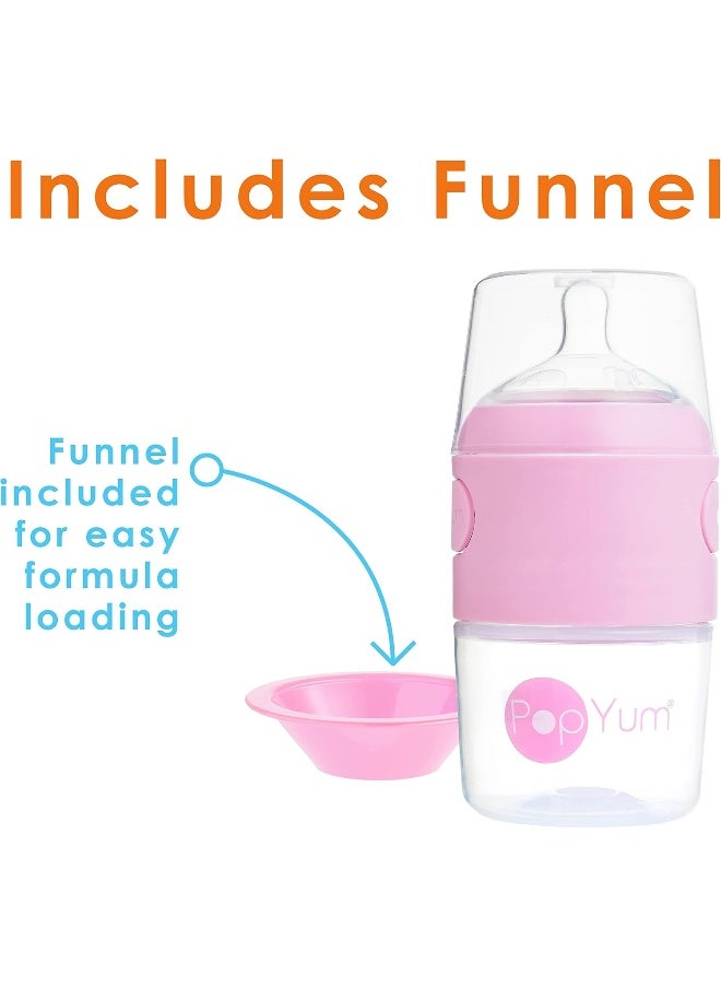 PopYum 5 oz Pink Anti-Colic Formula Making/Mixing/Dispenser Baby Bottles, 3-Pack with #1 Slow Flow, 150 ml, BPA-Free, Natural Latch