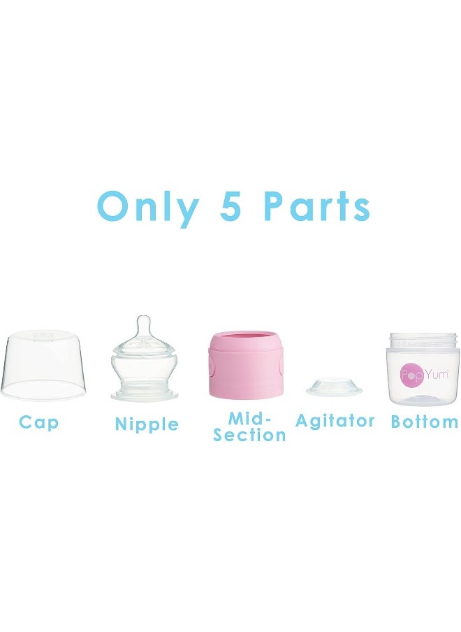 PopYum 5 oz Pink Anti-Colic Formula Making/Mixing/Dispenser Baby Bottles, 3-Pack with #1 Slow Flow, 150 ml, BPA-Free, Natural Latch