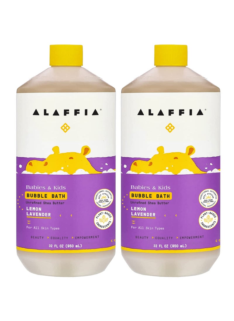 Alaffia Babies and Kids Bubble Bath, Gentle Baby Essentials for Delicate Skin, Cleansing & Calming Bubbles, Plant Based Formula, Vegan, Lemon Lavender (2 Pack - 32 Fl Oz Ea)