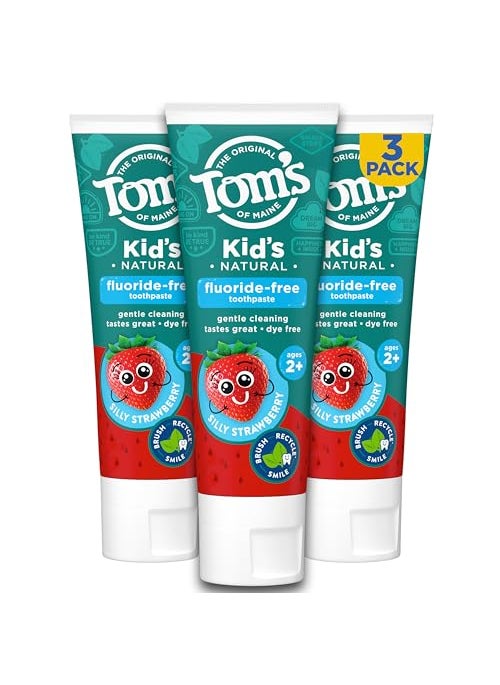 Tom's of Maine Fluoride Free Children's Toothpaste, Natural Toothpaste, Dye Free, No Artificial Preservatives, Silly Strawberry, 5.1 Ounce (Pack of 3) (Packaging May Vary)