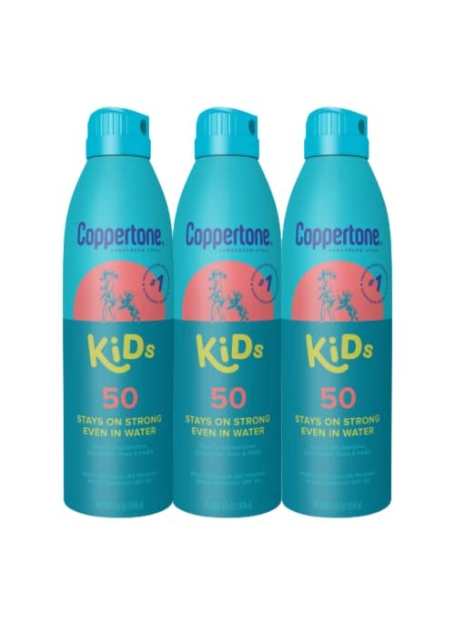 Coppertone Kids Sunscreen Spray SPF 50, Water Resistant Spray on Sunscreen for Kids, Pediatrician Recommended, 5.5 Oz Can, Pack of 3