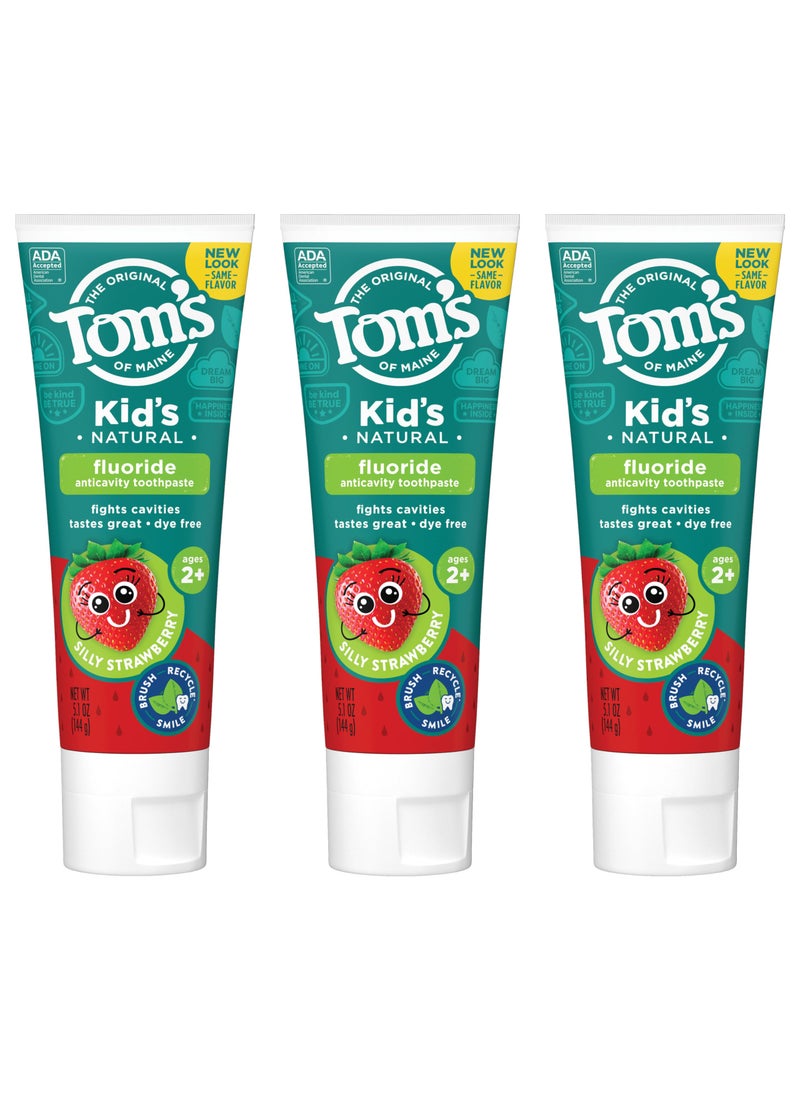Tom's of Maine ADA Approved Fluoride Children's Toothpaste, Natural Toothpaste, Dye Free, No Artificial Preservatives, Silly Strawberry, 5.1 oz. 3-Pack (Packaging May Vary)