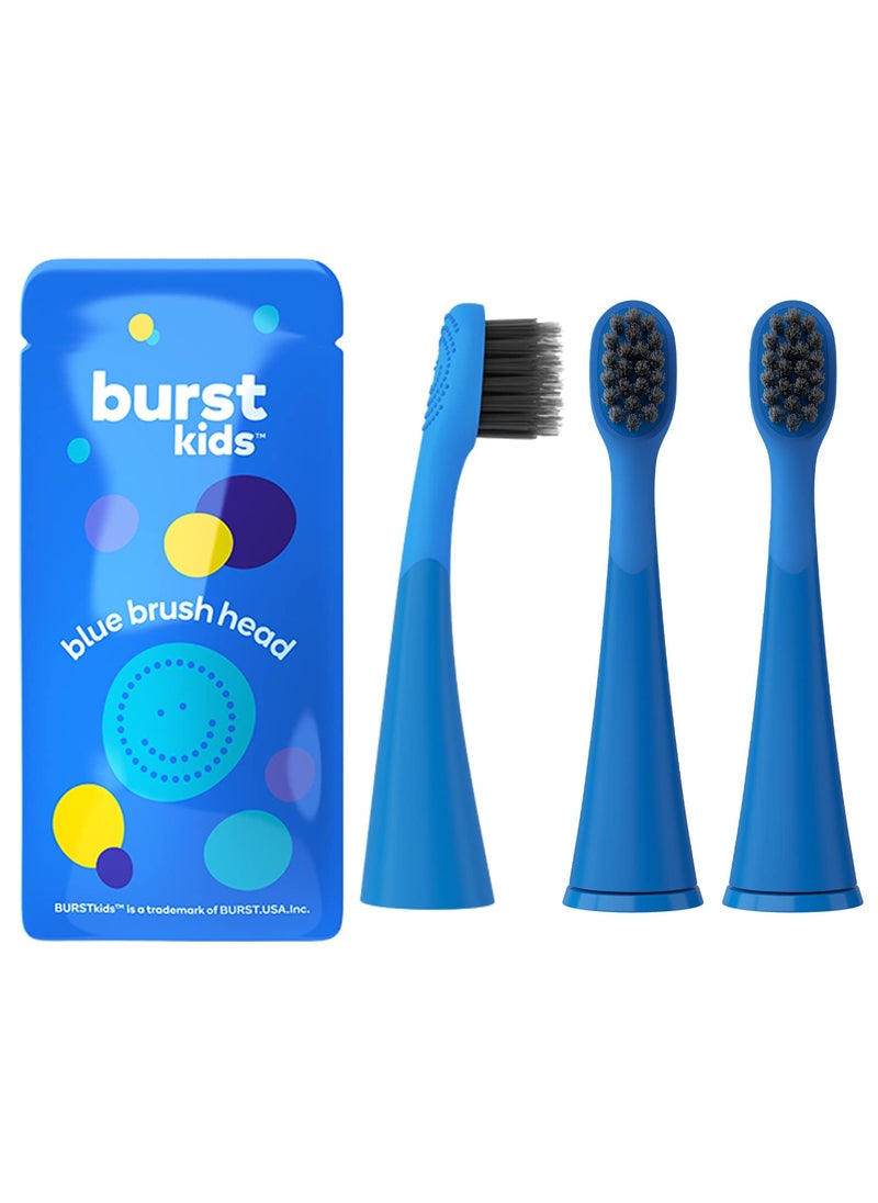 BURST Genuine Replacement Heads for Kids Electric Toothbrush (Blue/3 Pack) | Perfect Fit | Ultra Soft Bristles | 9 Months of Supply