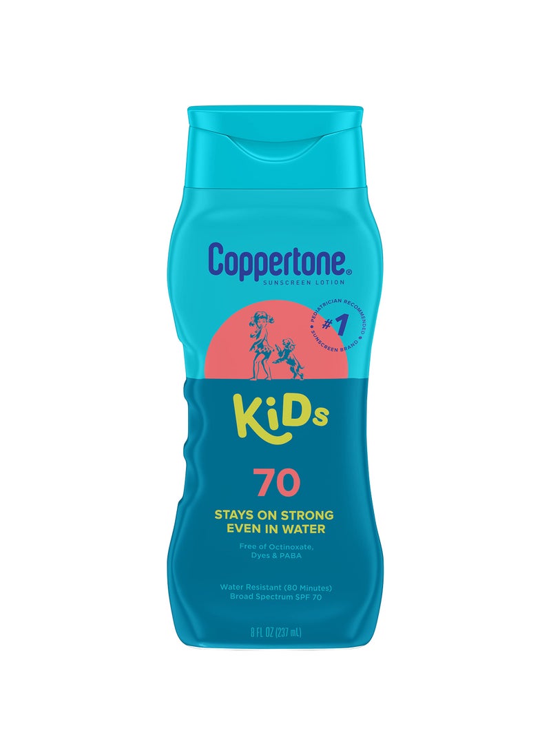 Coppertone Kids Sunscreen Lotion SPF 70, Water Resistant Sunscreen for Kids, 8 Fl Oz Bottle