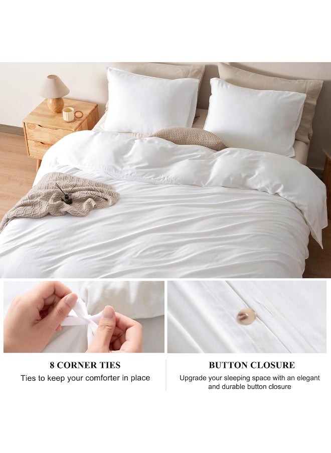 PHF Cooling Duvet Cover Queen Size, 80% Rayon Derived from Bamboo & 20% Linen, Soft Breathable Duvet Cover Set for Hot Sleepers, 3PCS Luxurious Silk Comforter Cover Bedding Collection, 90