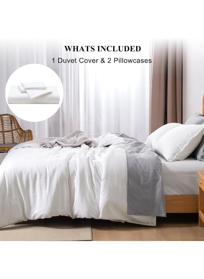PHF Cooling Duvet Cover Queen Size, 80% Rayon Derived from Bamboo & 20% Linen, Soft Breathable Duvet Cover Set for Hot Sleepers, 3PCS Luxurious Silk Comforter Cover Bedding Collection, 90