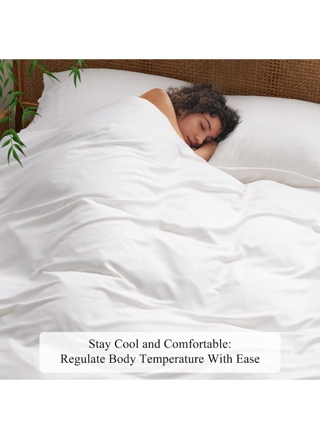 PHF Cooling Duvet Cover Queen Size, 80% Rayon Derived from Bamboo & 20% Linen, Soft Breathable Duvet Cover Set for Hot Sleepers, 3PCS Luxurious Silk Comforter Cover Bedding Collection, 90