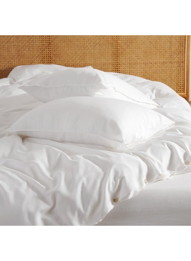 PHF Cooling Duvet Cover Queen Size, 80% Rayon Derived from Bamboo & 20% Linen, Soft Breathable Duvet Cover Set for Hot Sleepers, 3PCS Luxurious Silk Comforter Cover Bedding Collection, 90