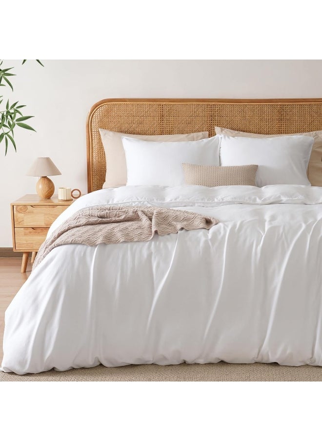 PHF Cooling Duvet Cover Queen Size, 80% Rayon Derived from Bamboo & 20% Linen, Soft Breathable Duvet Cover Set for Hot Sleepers, 3PCS Luxurious Silk Comforter Cover Bedding Collection, 90
