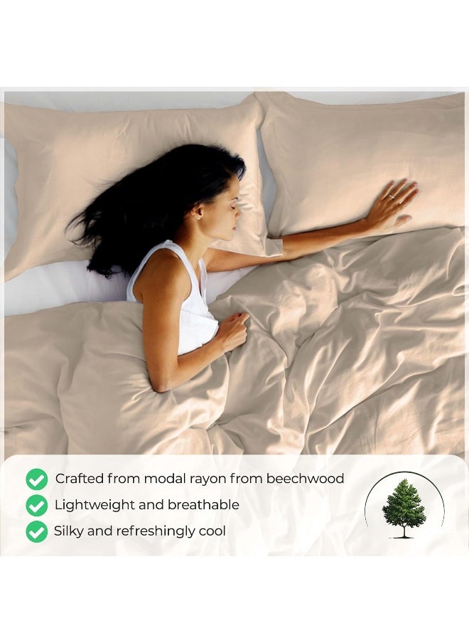 Superior Modal from Beechwood 400 Thread Count Duvet Cover Set, Soft Cool Bedding Essentials, Sateen Weave, Set Includes 1 Duvet Cover with Button Closure, 2 Pillow Shams, King/California King, Linen