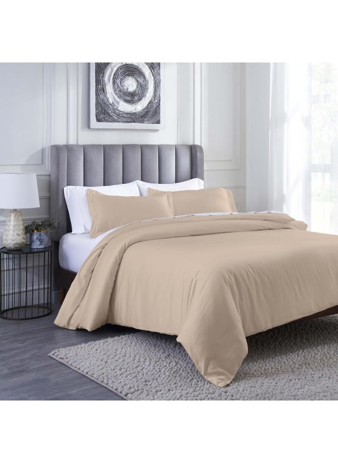 Superior Modal from Beechwood 400 Thread Count Duvet Cover Set, Soft Cool Bedding Essentials, Sateen Weave, Set Includes 1 Duvet Cover with Button Closure, 2 Pillow Shams, King/California King, Linen