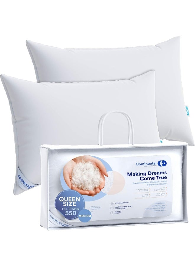 Continental Bedding Soft White Goose Down Pillow RDS Certified Cotton Pillow USA Made Soft Down Pillows for Sleeping