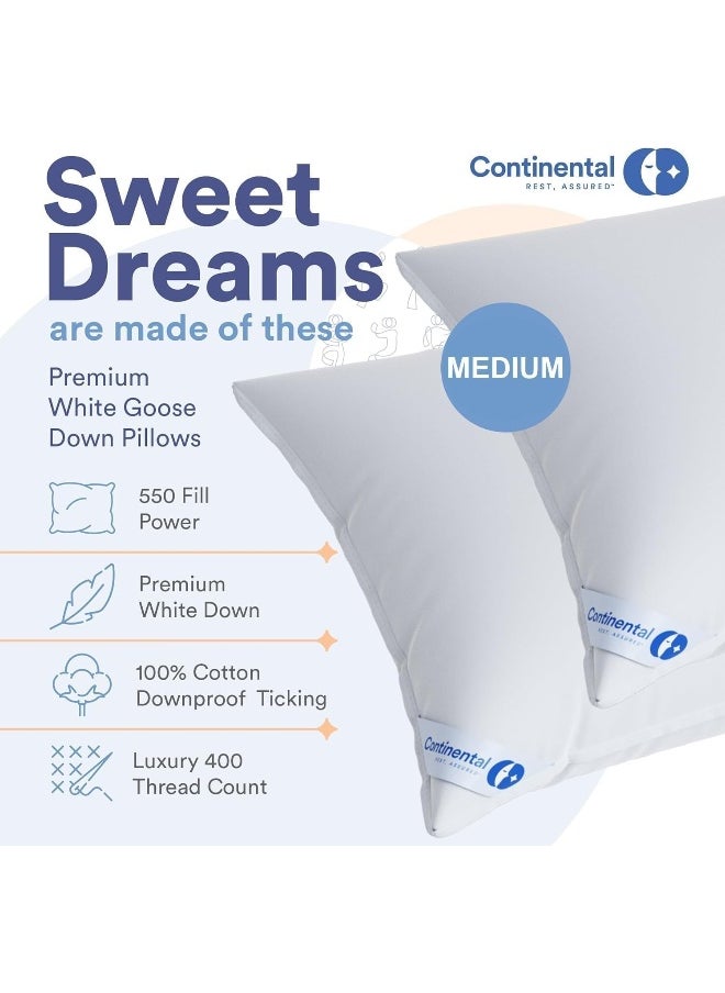 Continental Bedding Soft White Goose Down Pillow RDS Certified Cotton Pillow USA Made Soft Down Pillows for Sleeping