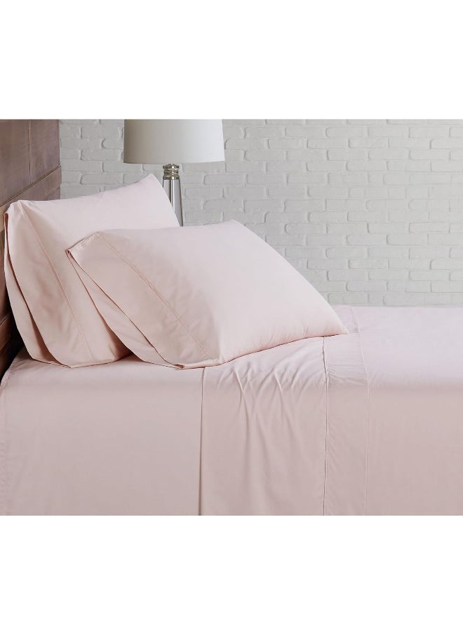 CANNON Solid Percale 200 Thread Count Sheet Sets Blush 100% Cotton 5-Piece Split King Sheet Set, Solid Color Themed, Adult Bedding, Oeko-TEX Certified