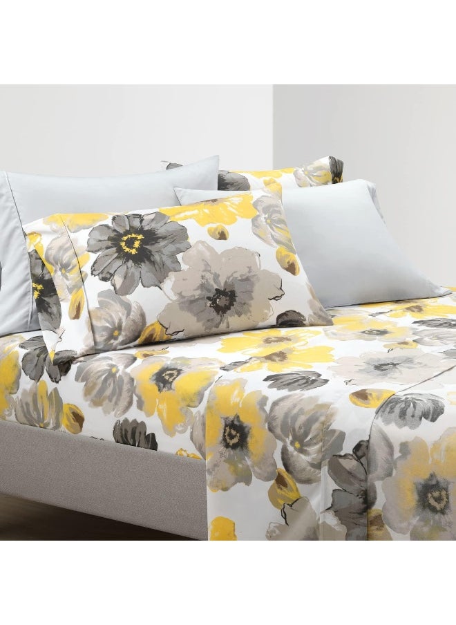 Lush Decor Leah Soft 6 Piece Sheet Set, Queen, Yellow & Gray